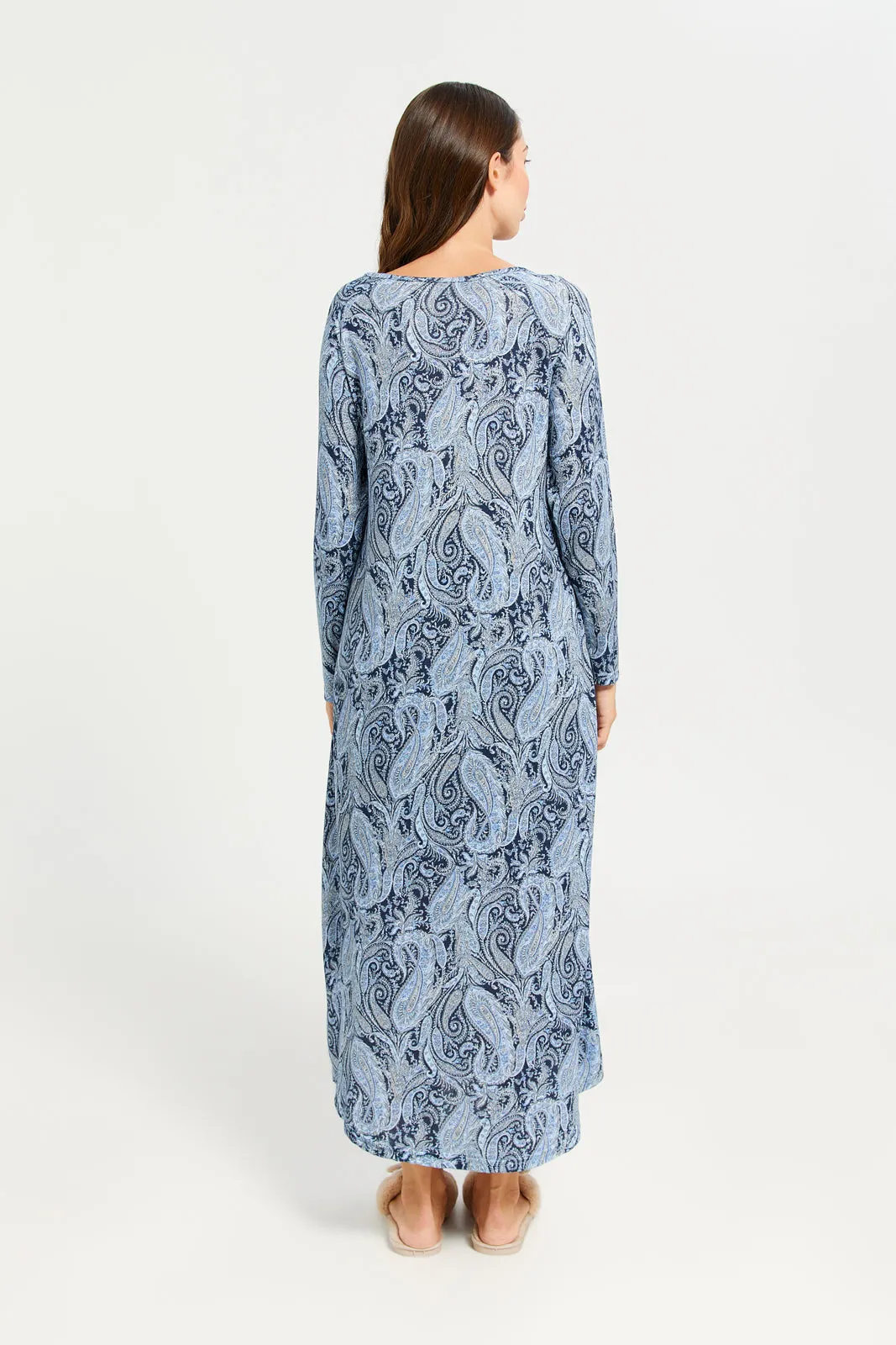 Women Blue Printed Nightgown