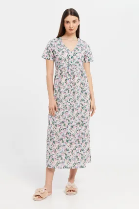 Women Multicolour PrintedV-Shape Nightgown