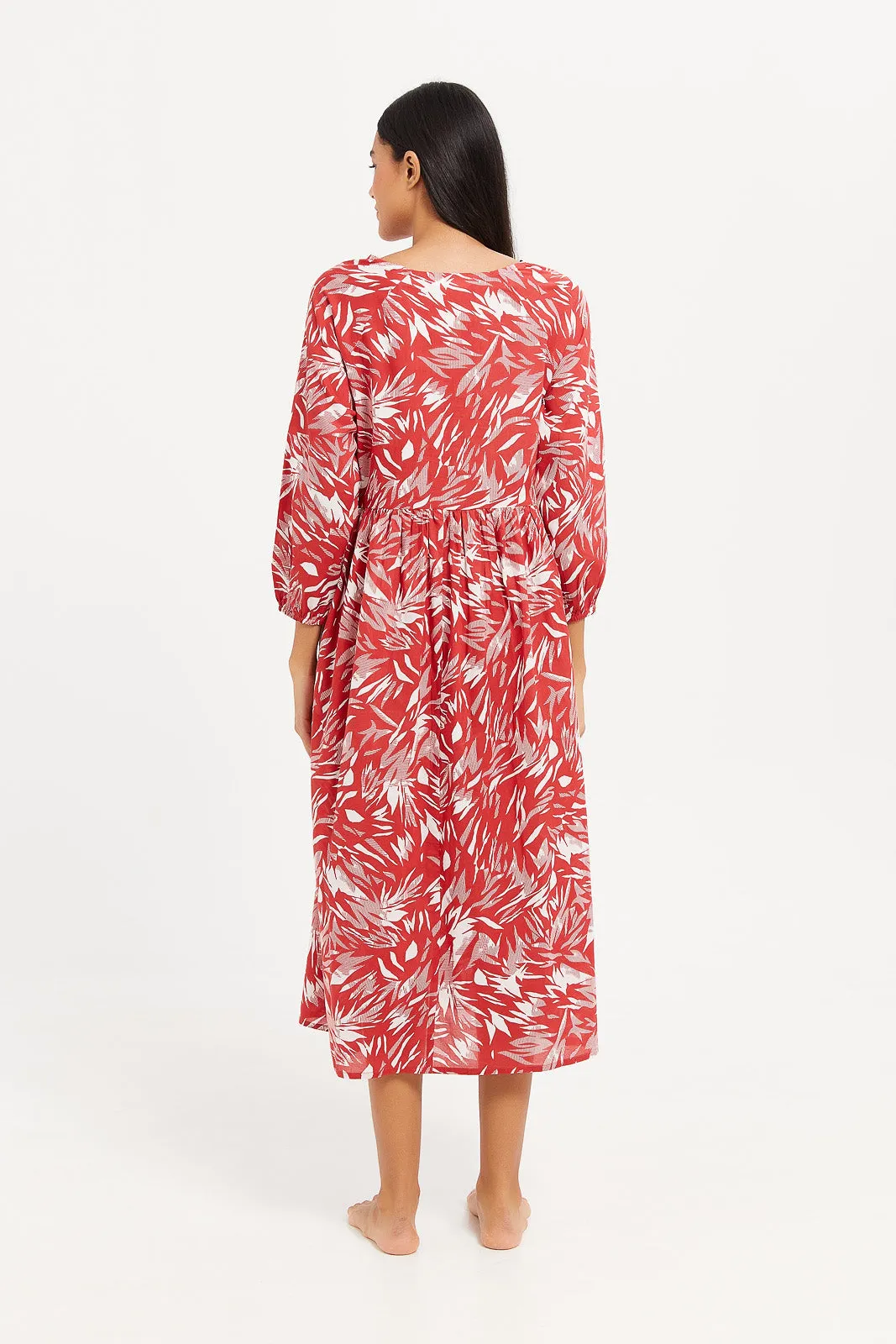 Women Red Printed Nightgown