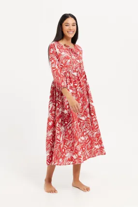 Women Red Printed Nightgown