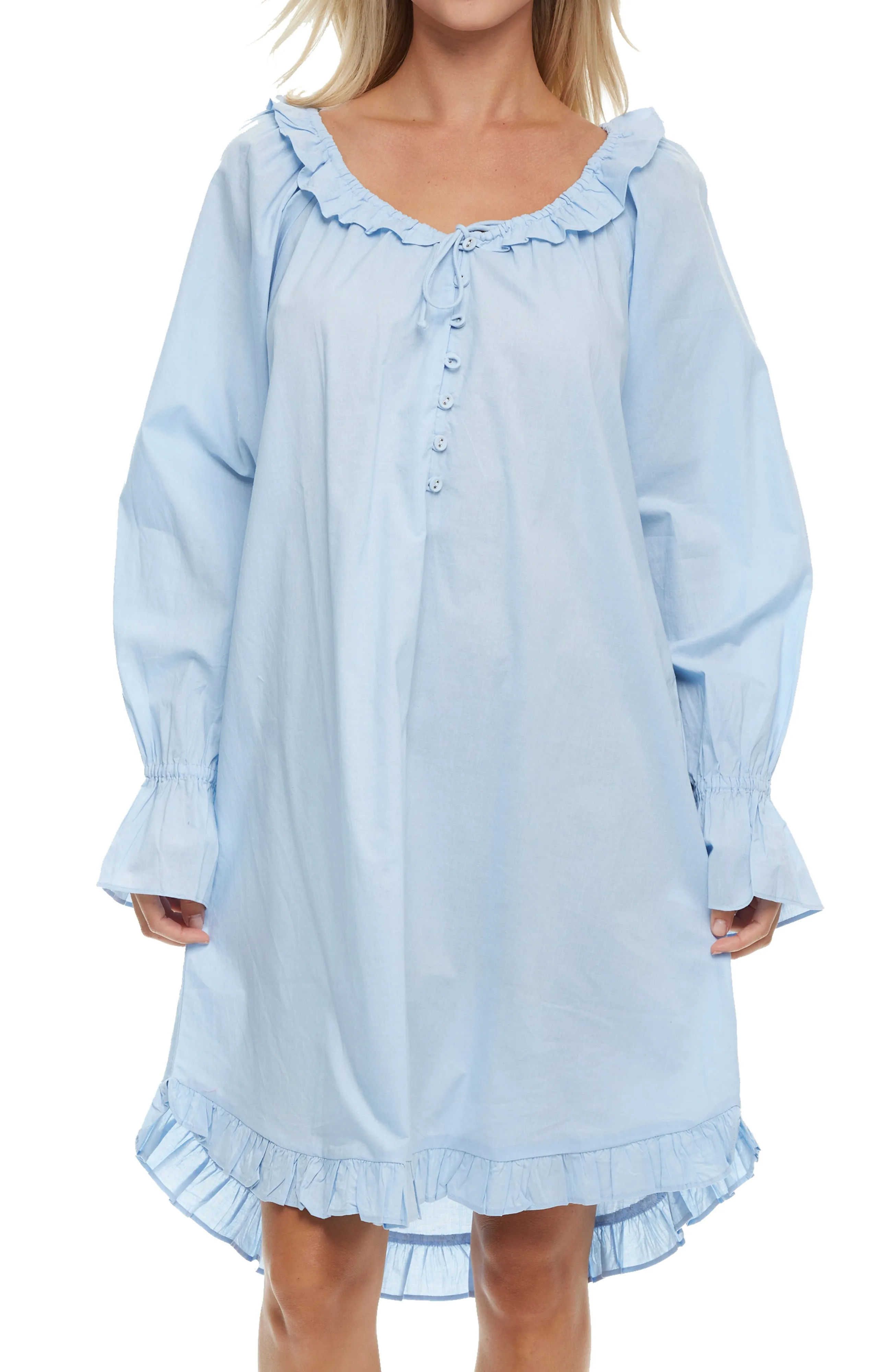 Women's Cotton Victorian Nightgown, Long Sleeve Ruffled Poet's Sleep Shirt Vintage Night Dress Gown