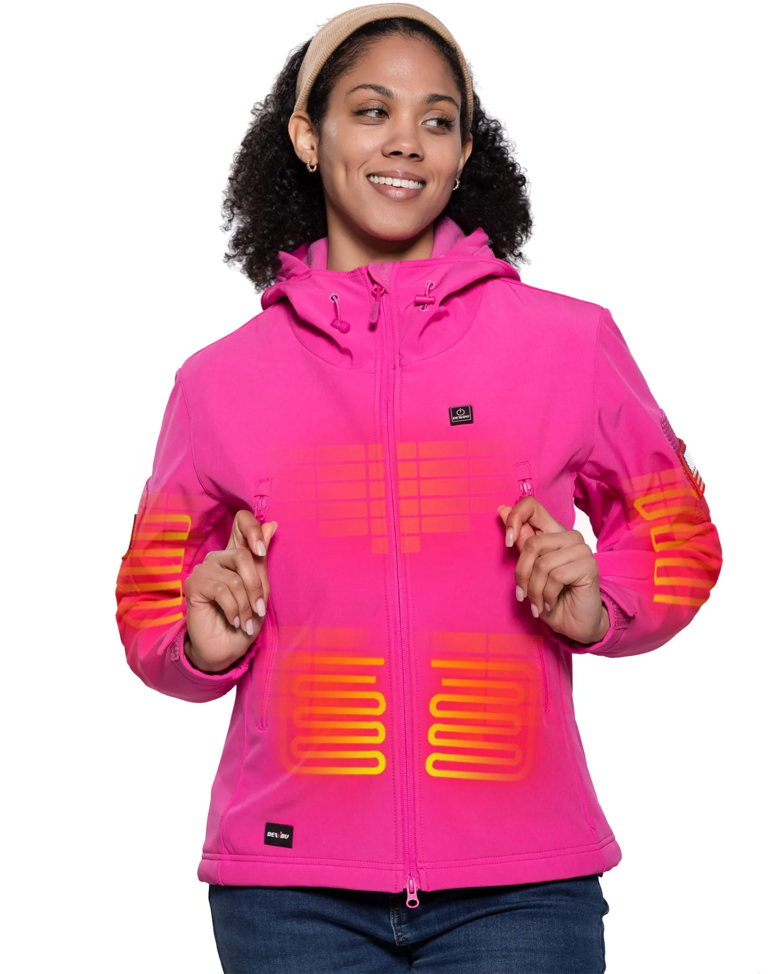 Women's Soft Shell Heated Jacket With 12V Battery Pack - Rose Red