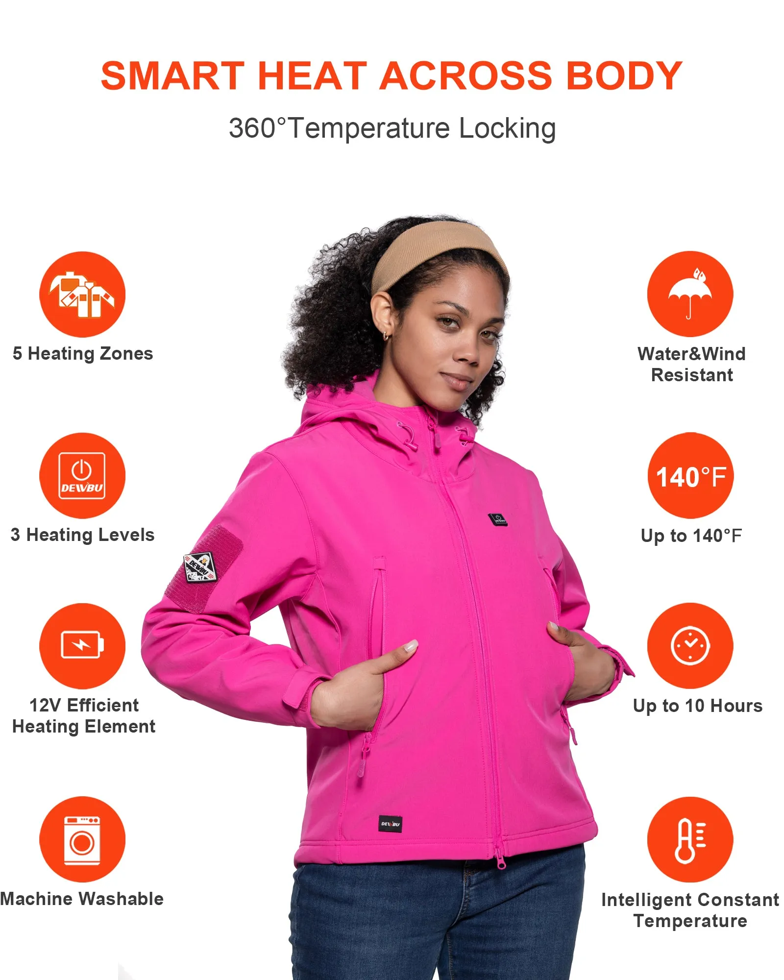 Women's Soft Shell Heated Jacket With 12V Battery Pack - Rose Red