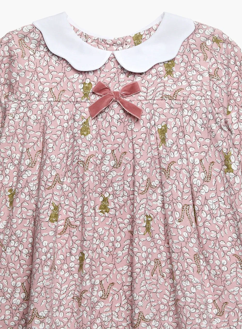 Woodland Bunny Jersey Dress in Pink