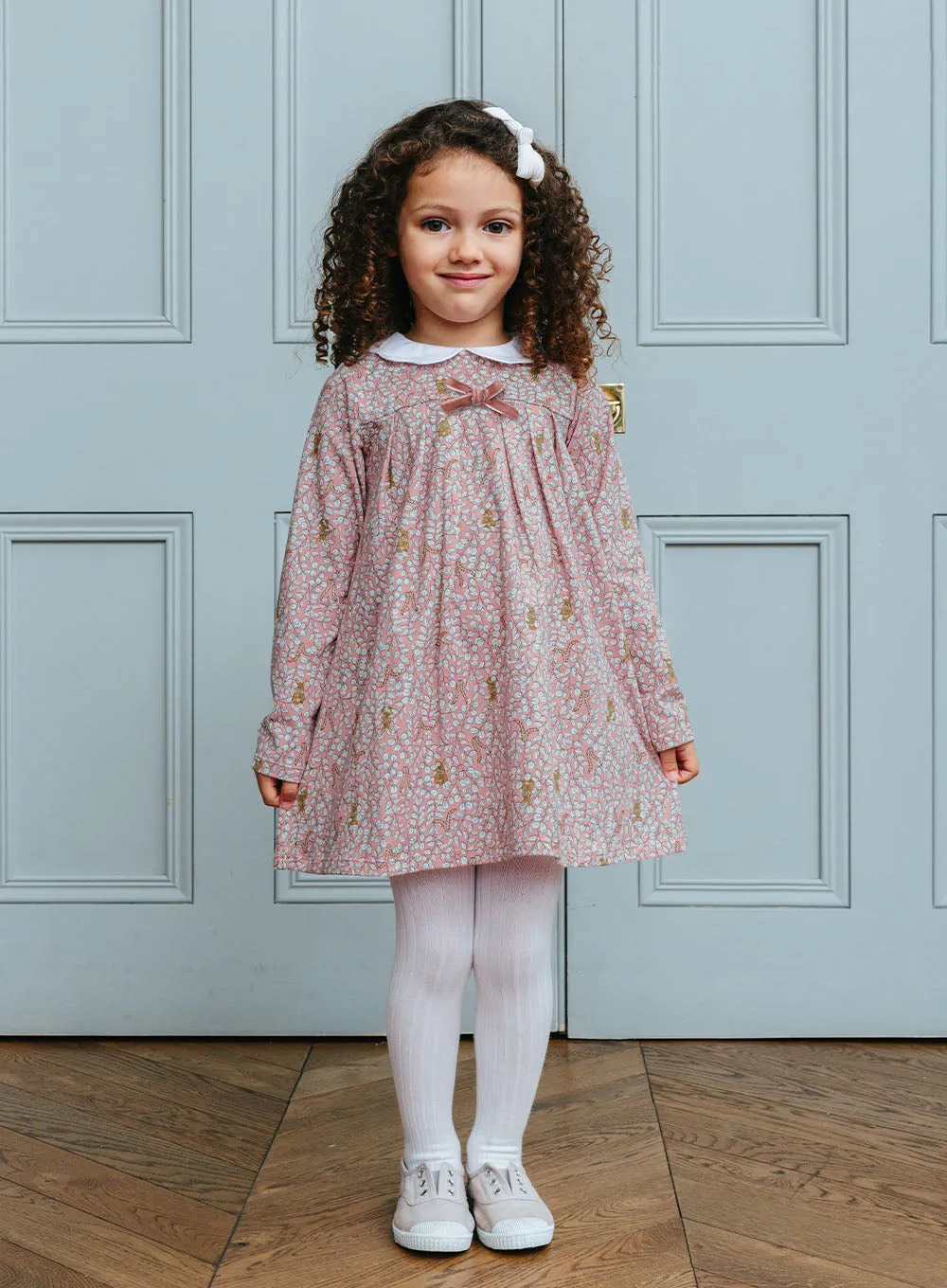 Woodland Bunny Jersey Dress in Pink